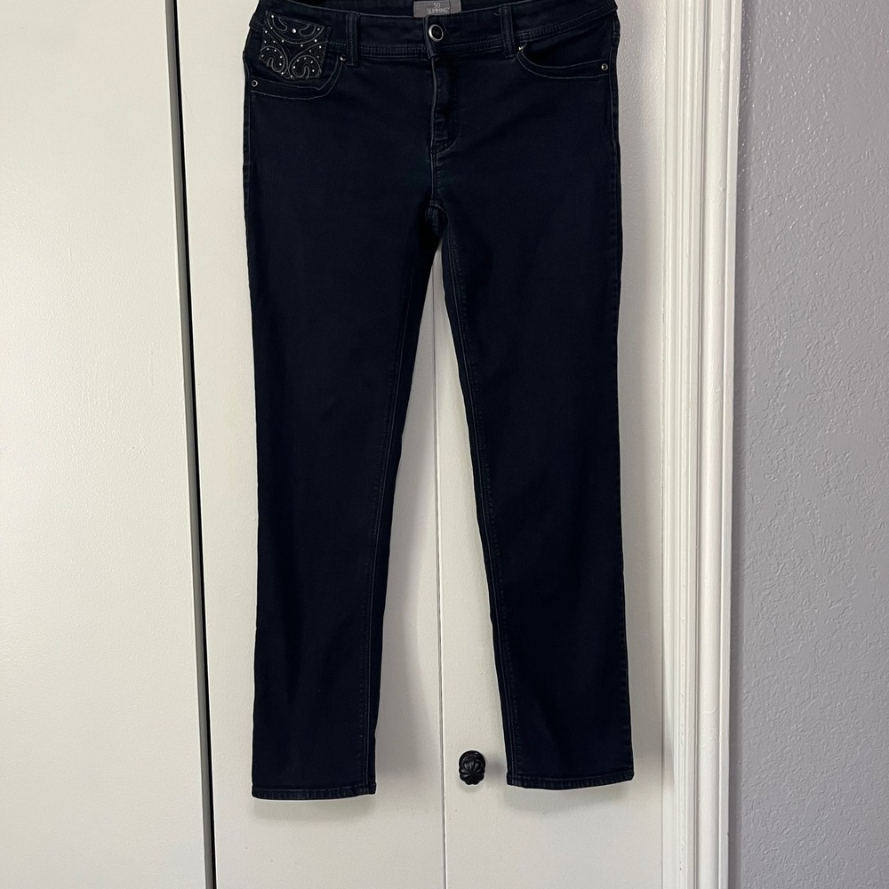 Slim Fit Embellished Pocket Jeans‎ Dark Wash Denim Pants